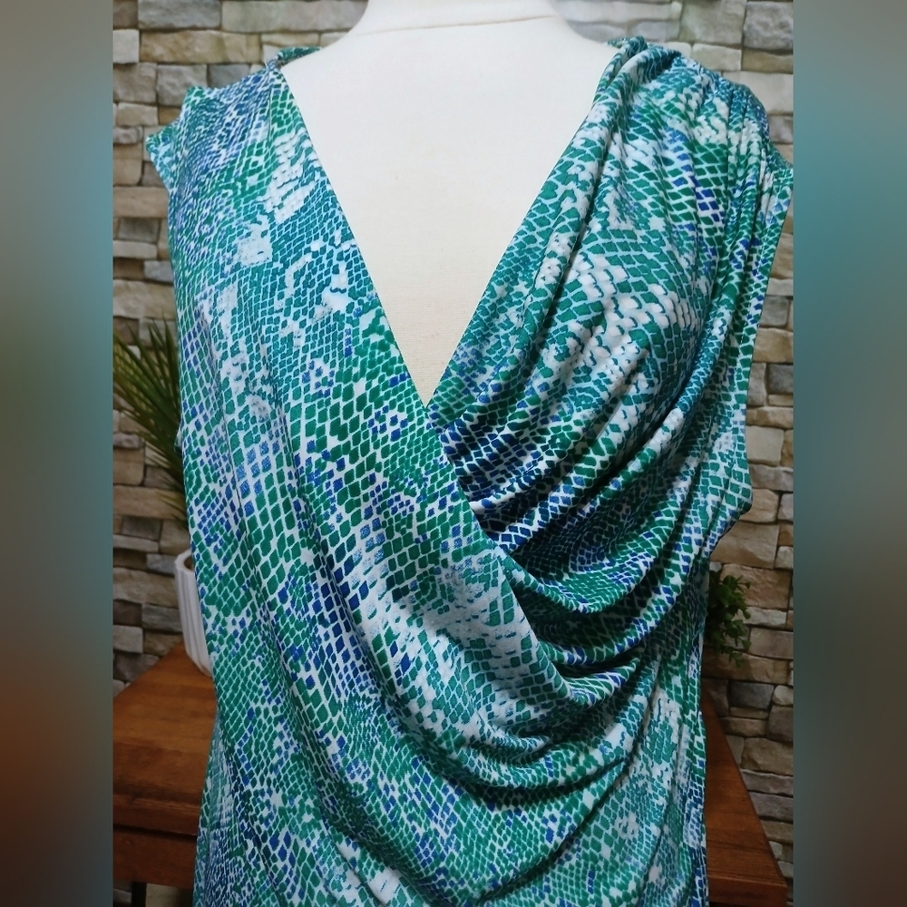 Womens XL Green Maxi Snakeskin Cowl Neck Dress - Picture 2 of 5